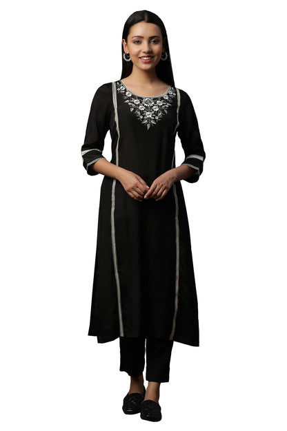 Aurelia WomenS Viscose Regular Kurta (24Fea15104_Black