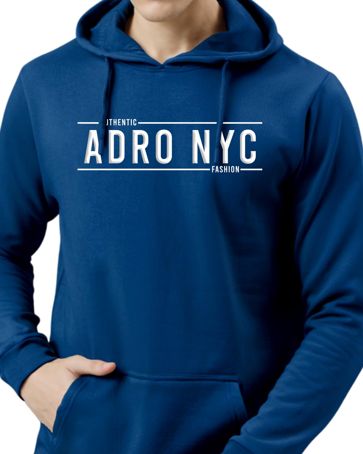ADRO Men's Cotton Neck Hooded Sweatshirt (H24-ADRO-RB_Royal Blue
