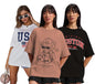 Juneberry Pure Cotton Oversized Loose Baggy Fit Drop Shoulder Half Sleeve Cool Front & Back Graphic Printed Round Neck T-Shirt F