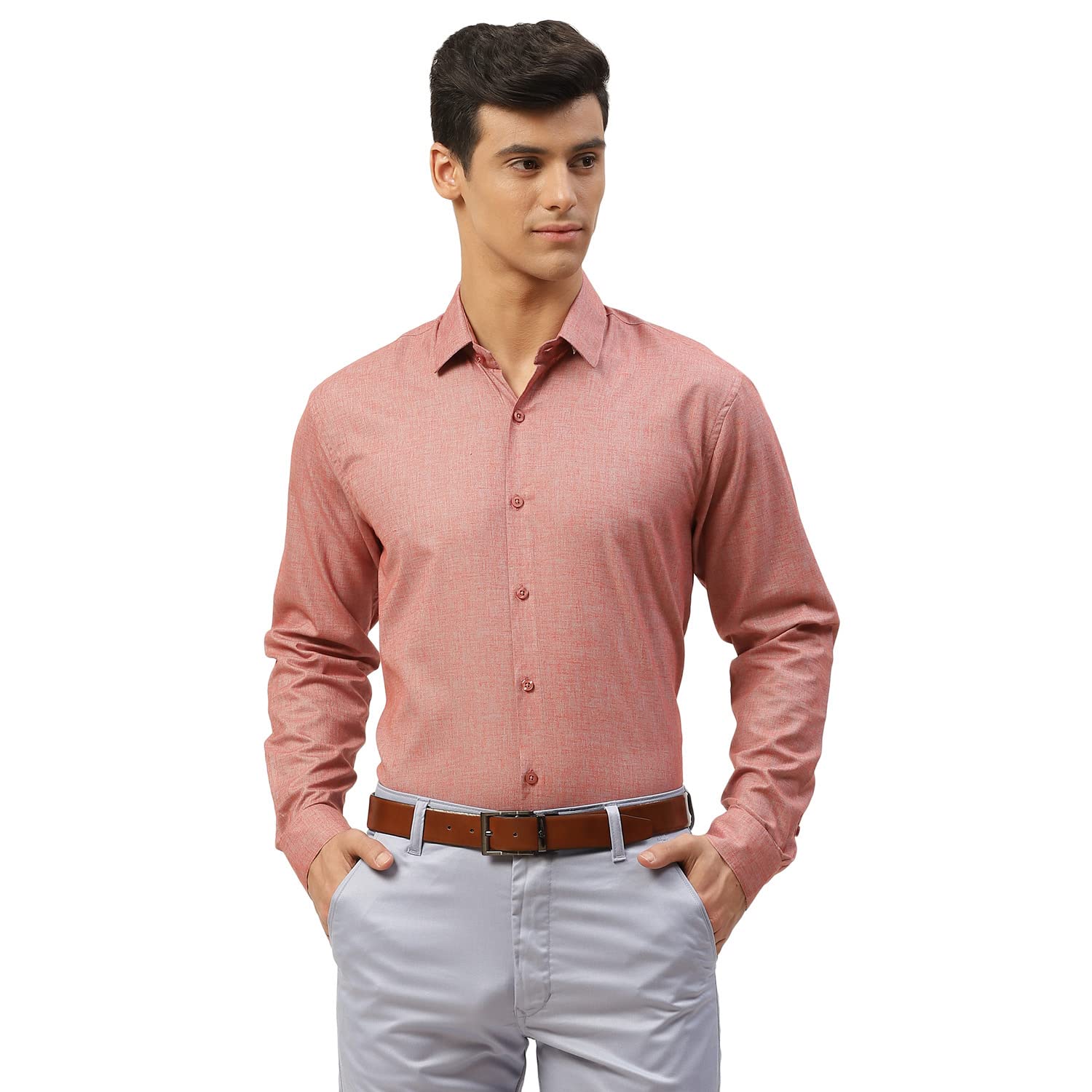 SOJANYA (Since 1958, Mens Cotton Linen Red & Grey Solid Formal Shirt, Size: 38