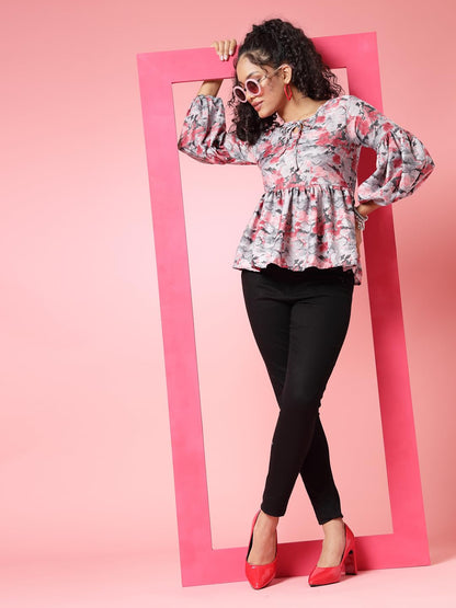 OOMPH! Peplum Tops for Women, Red - mt805