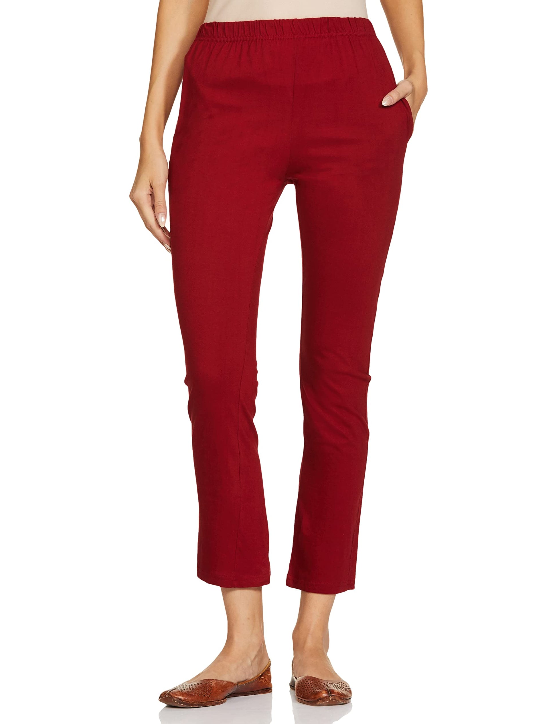 Clovia Womens Cotton Rich Solid Pyjama (LB0173P09_Maroon_XL)
