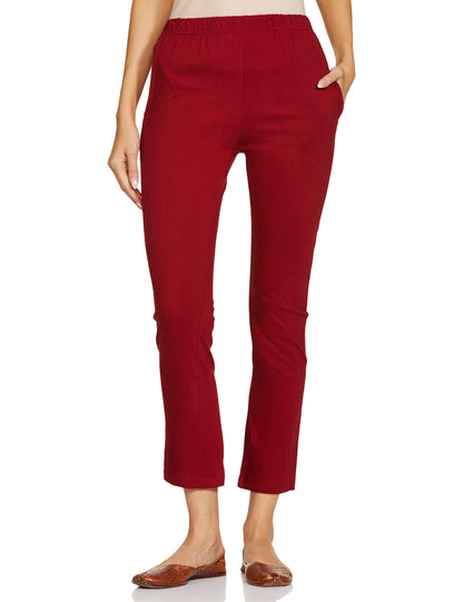 Clovia Womens Cotton Rich Solid Pyjama (LB0173P09_Maroon_XL)