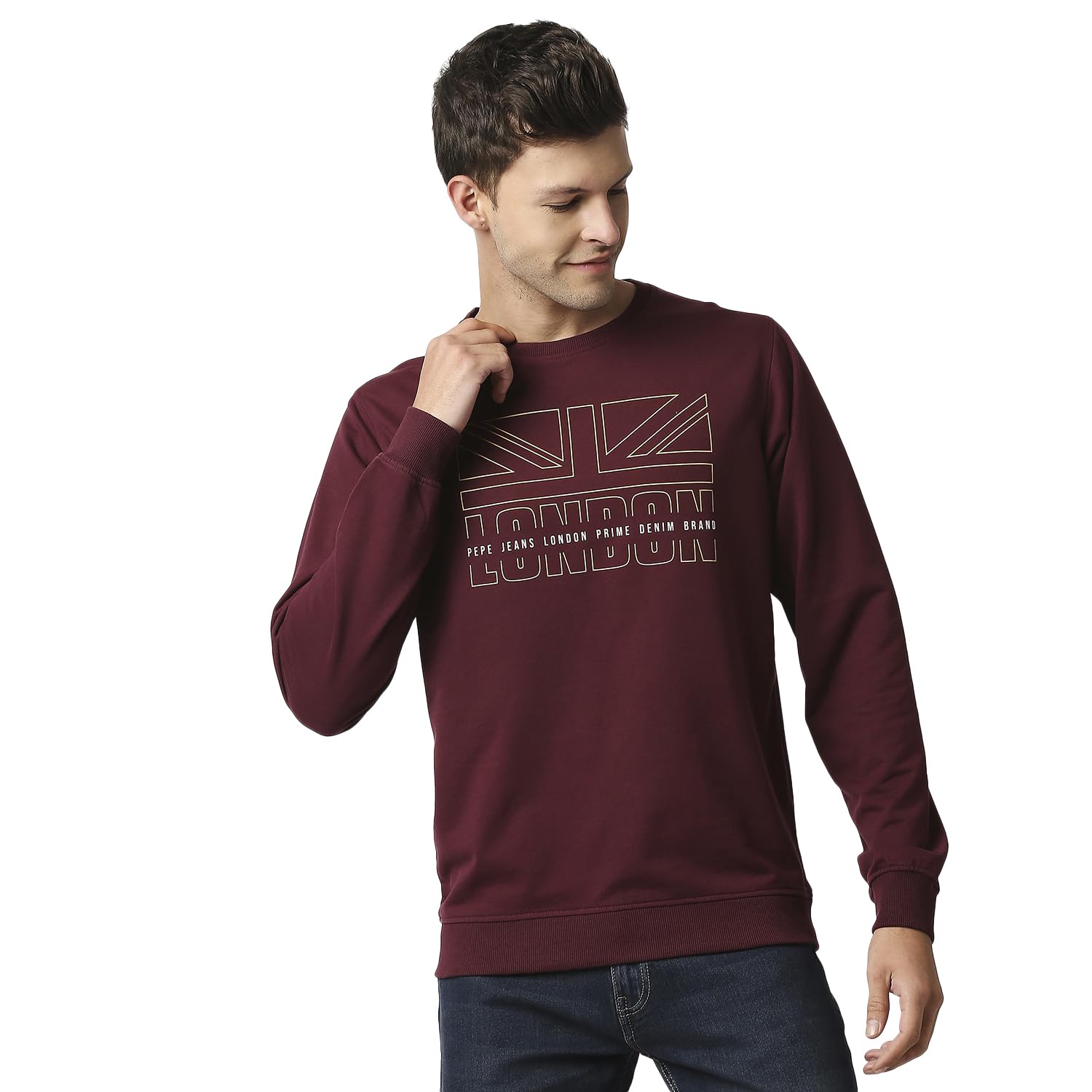 Pepe Jeans MenS Cotton Blend Crew Neck Sweatshirt (Pm582391_Burgundy_M)