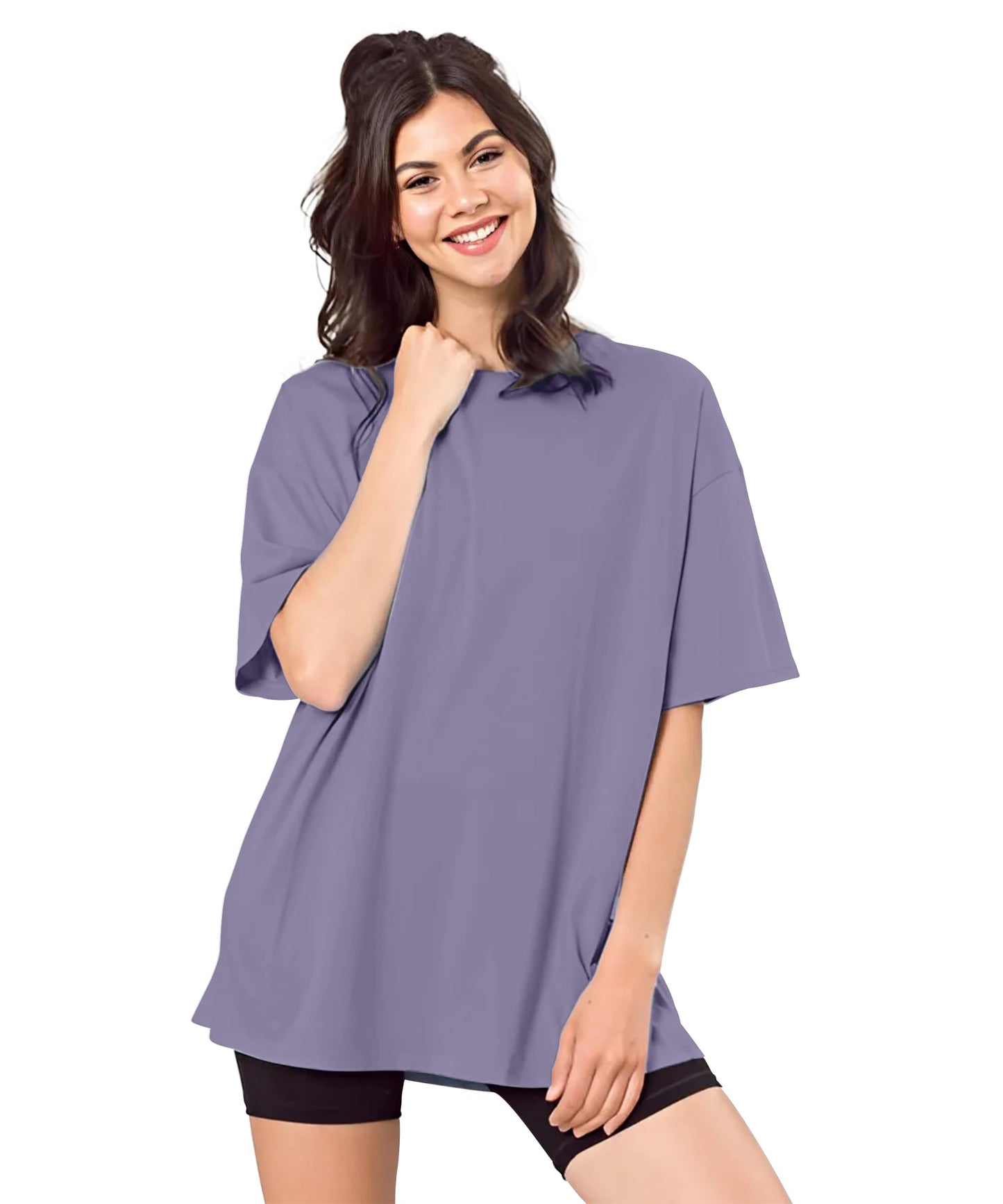 SHODOX Womens Cotton Blend Oversized Drop Shoulder Solid T-Shirt(Pack of 1)