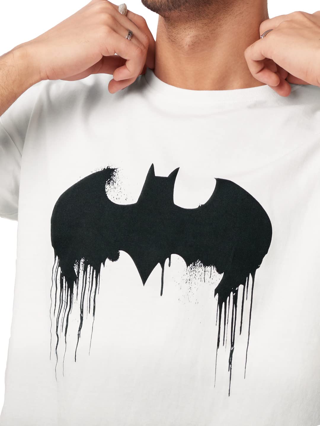 The Souled Store|Official Batman: Logo (Drip) Mens and Boys T-Shirts| Regular fit Graphic Printed| 100% Cotton White and Black C