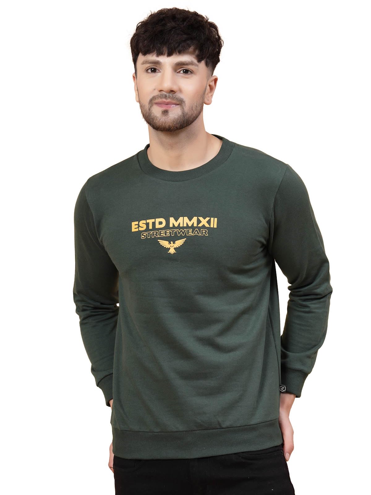 Rigo Cotton Fleece Casual Wear Printed Round Neck Sweatshirt for Men | Full Sleeves Regular Fit Sweatshirt for Men | Pullover Ho