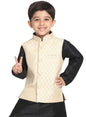 Vastramay Banarasi Brocade Woven Jacquard Nehru/Modi Jacket For Boys  Cream Ethnic Waistcoat For Weddings & Festivals