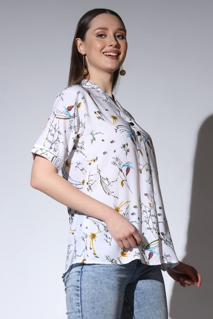 Dhruvi Trendz WomenS Floral Printed Regular Fit Tops (Dt-W1663_White
