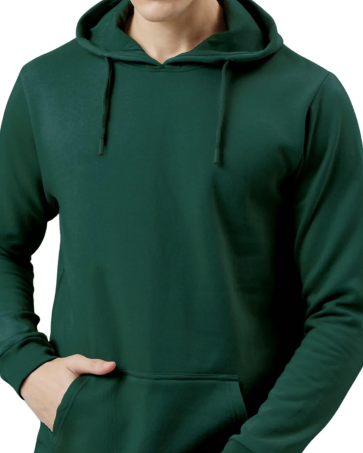 ADRO Men's Cotton Neck Hooded Sweatshirt (H24-PLN-GRN_Green