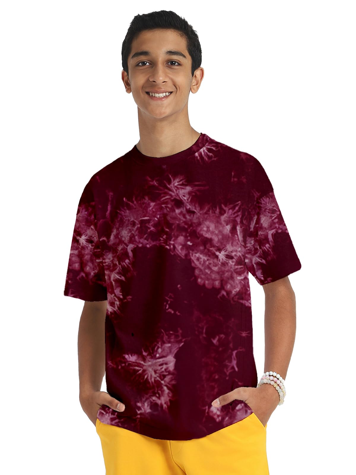 Veirdo Boys 100% Cotton Round Neck Oversized Baggy Fit Drop Shoulder Cozy Tie Dye Round Short Sleeve T-Shirt For Kids &