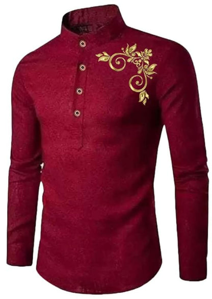 Deemoon MenS Full Sleeve Short Kurta Shirt With A Trendy Mandarin Collar Crafted From A Premium Cotton Blend For Comfort Ideal