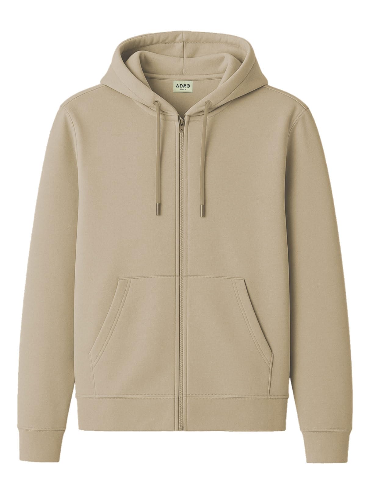 ADRO Mens Cotton Solid Zipper Hoodie Sweatshirts (ZH23-PLN-BE_Beige)