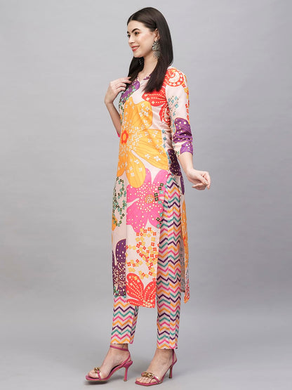 Gosriki WomenS Cotton Blend Straight Printed Kurta With Pant (Wahida White-Gs_L_White_Large)
