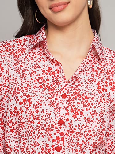 Kzully WomenS Print 3/4 Sleeve Pleated Midi Dress With Belt Red