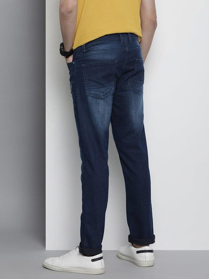 The Indian Garage Co Men Slim Fit Patched Mid-Rise Stretchable Jeans Blue