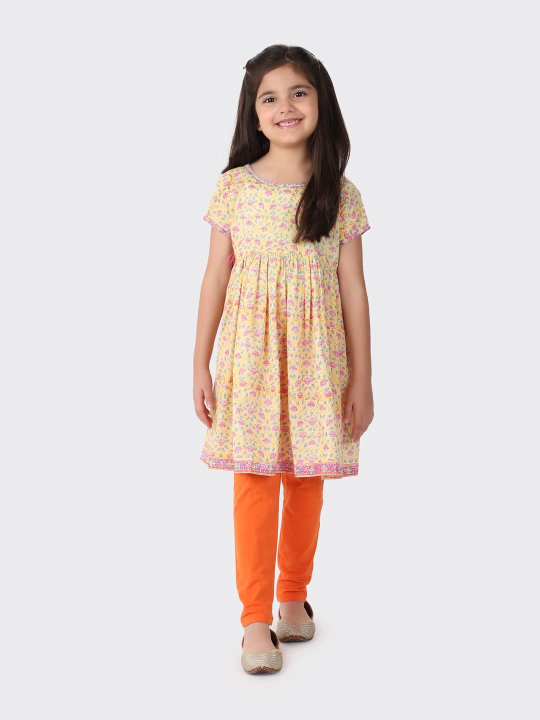 Fabindia Kids Cotton Blend Legging Orange_3-4Y