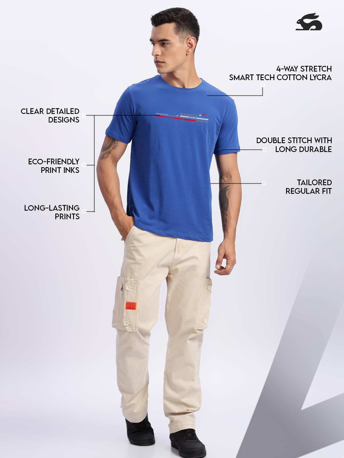 ADRO Men's Graphic Printed 100% Cotton T-Shirt - Regular Fit, Printed T-Shirts for Men (RN24-RAC-RB_Royal Blue)