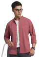 Dennis Lingo Men Solid Mandarin Collar Full Sleeves Regular Fit Casual Shirt Dusty-Pink