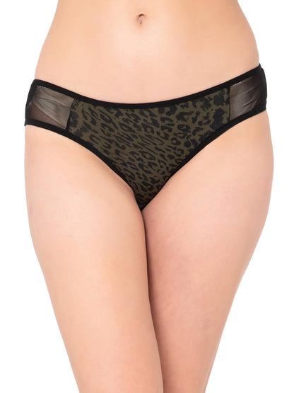 Clovia Womens Low Waist Animal Print Bikini Panty with Powernet Panels (PN1649A17_Green_XXL)