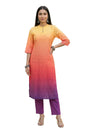 Aurelia Women's Orange Ombre Embroidered Schiffli Rayon Straight Kurta with Trousers Co-ord Set - (AS16617-E510662-XL)