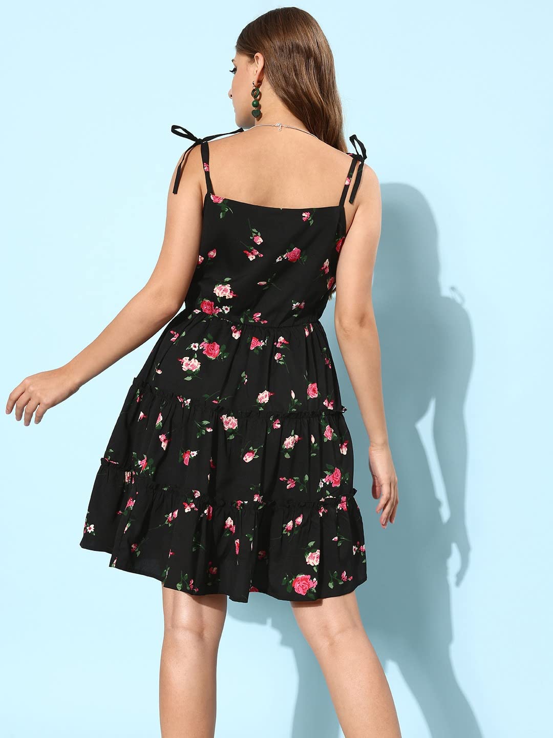 Rare Women Casual Black Colour Above Knee Floral Dress