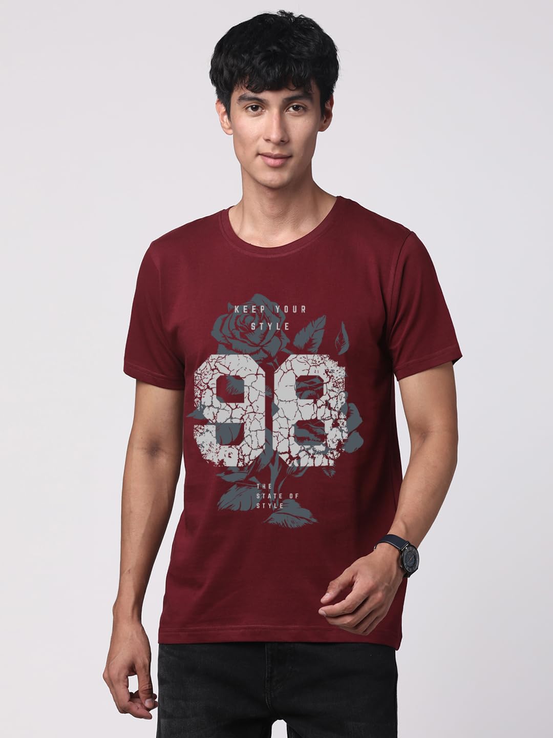 ADRO Graphic Printed T-Shirt for Men - 100% Cotton, Regular Fit, Soft Breathable Fabric. (RN23-M-98-MR_Maroon)