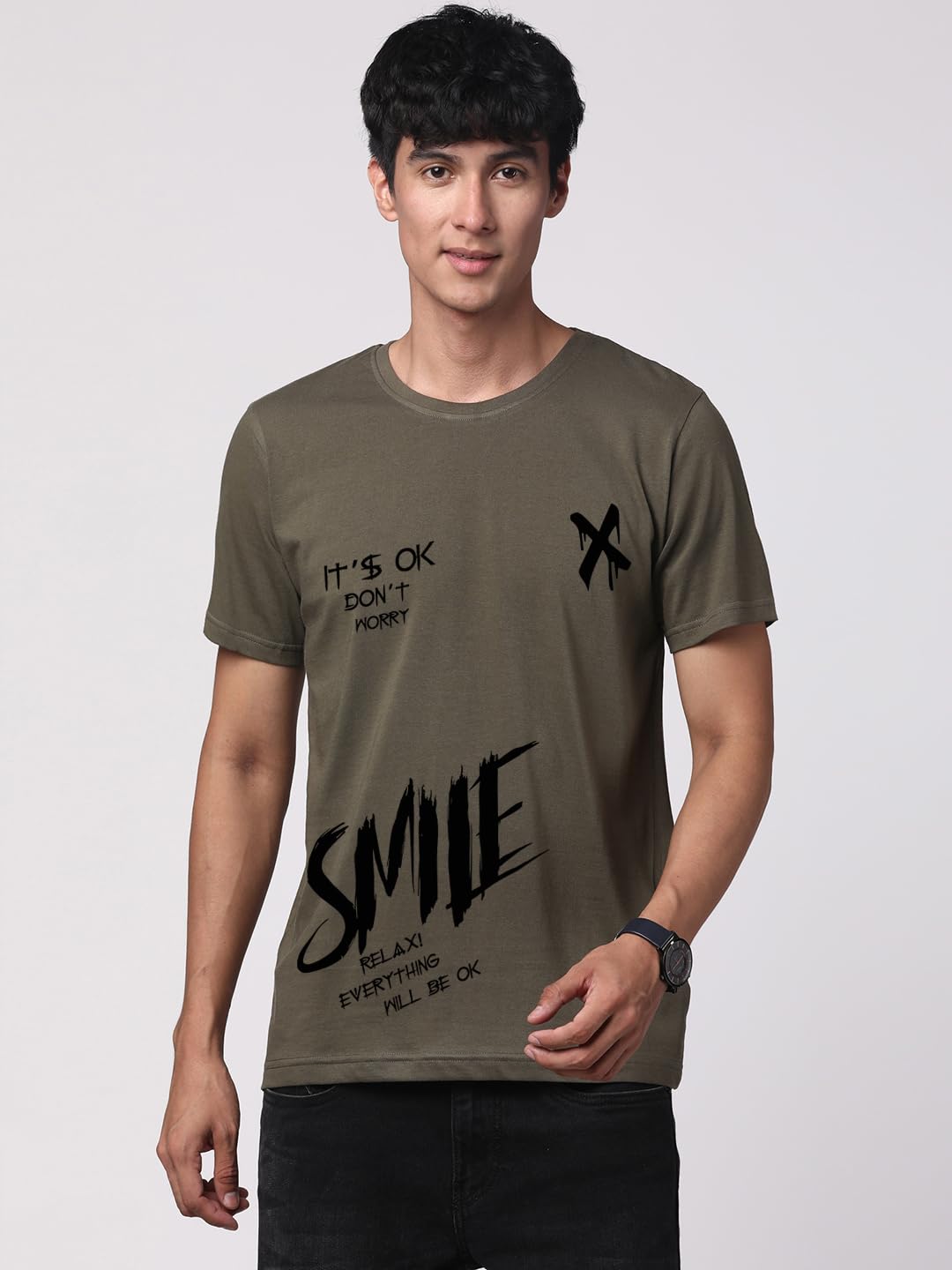 ADRO Mens Smile Printed Cotton T-Shirt_RN24-L2-SMILE-OL