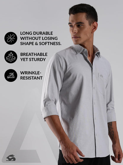 ADRO Mens Cotton Full Sleeve Regular Fit Casual Solid Shirt (Regular Fit | Solid Oxford Grey Shirt | All Day Fresh) | SH25-OXFD