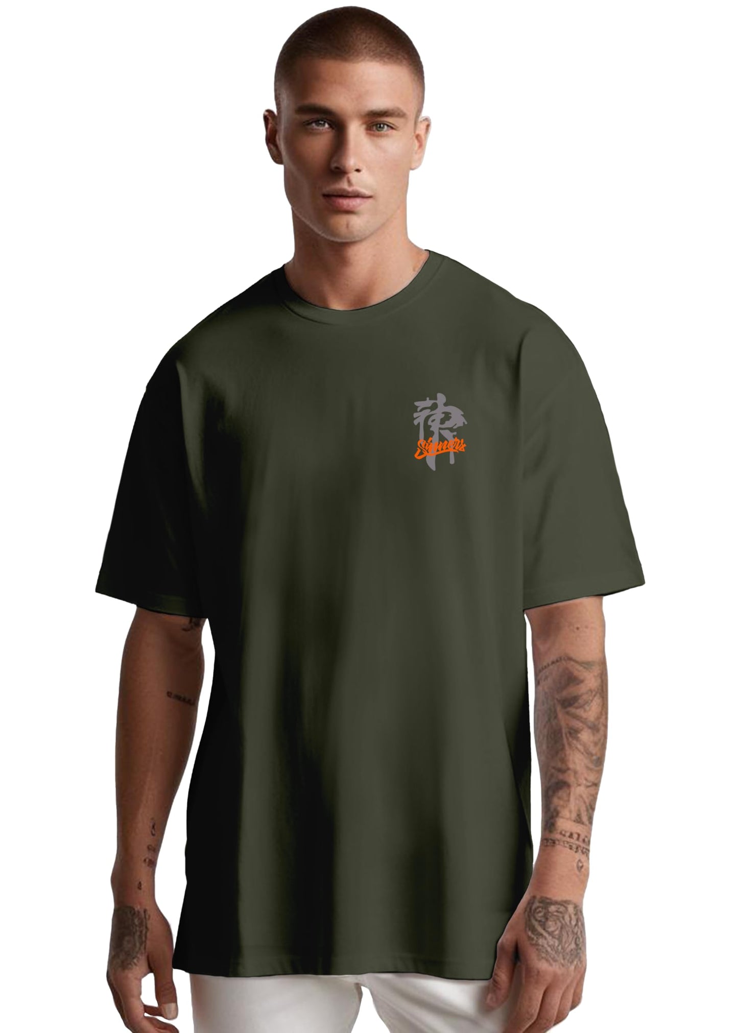 Peppyzone Mens Oversized Fit T-Shirt (PZ-OST-Trendy50_Olive