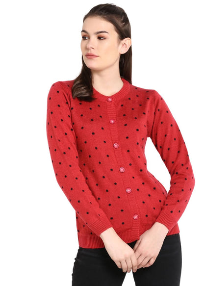 Modeve Polka Dot Round Neck Casual Women Peach Sweater||Winterwear||