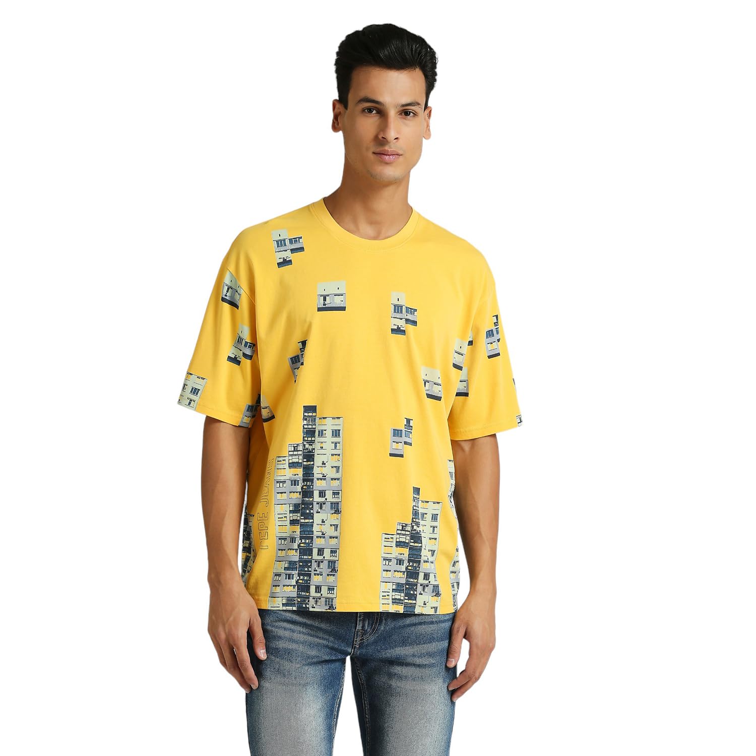 Pepe Jeans MenS Cartoon Oversized Fit T-Shirt (Pm509671_Yellow_Pale