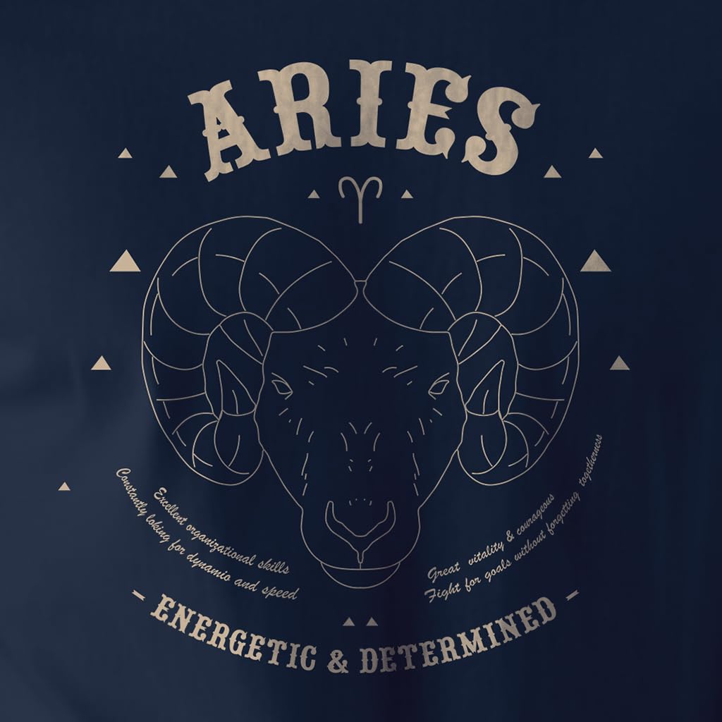 Peppyzone Mens Regular Fit T-Shirt (PZ-ZodiacAries6002_Navy Blue