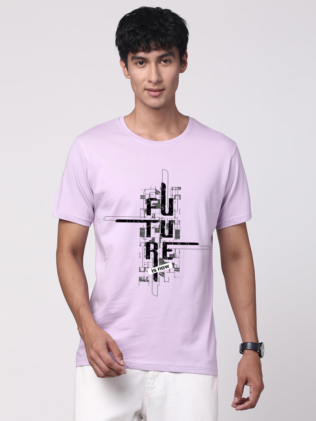 ADRO Men's Graphic Printed 100% Cotton T-Shirt - Regular Fit, Printed T-Shirts for Men (RN24-FTR-PU_Purple)