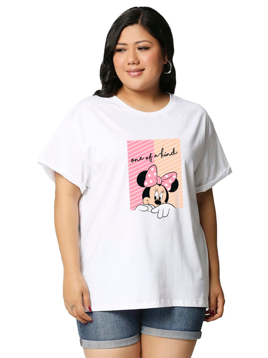 Bewakoof Official Disney Merchandise Womens Graphic Printed Plus Size Boyfriend T-Shirt_625710_White_5XL