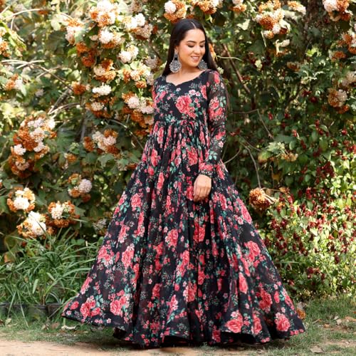 Toochki Gown For Women Wedding | One Piece Dress For Womens Long | Maxi Dresses | Ethnic Black Gowns | Anarakali Suit | Floral P