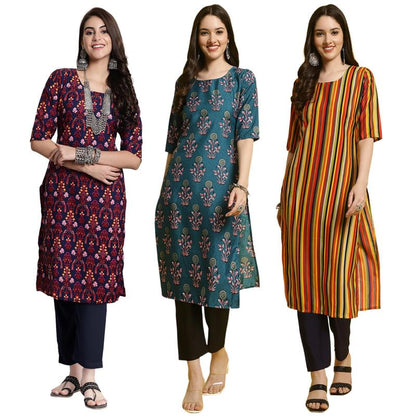 Pinkmint WomenS Crepe Printed Kurta And Pant Set (Pack Of 3)