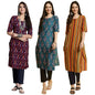 Pinkmint WomenS Crepe Printed Kurta And Pant Set (Pack Of 3)