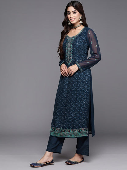Libas Womens Georgette Kurta Sets (48088_Navy