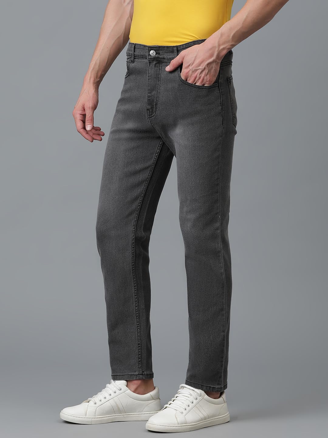 Kotty MenS Solid Mid Rise Comfortable And Strechable Stylish Jeans(Grey,34)