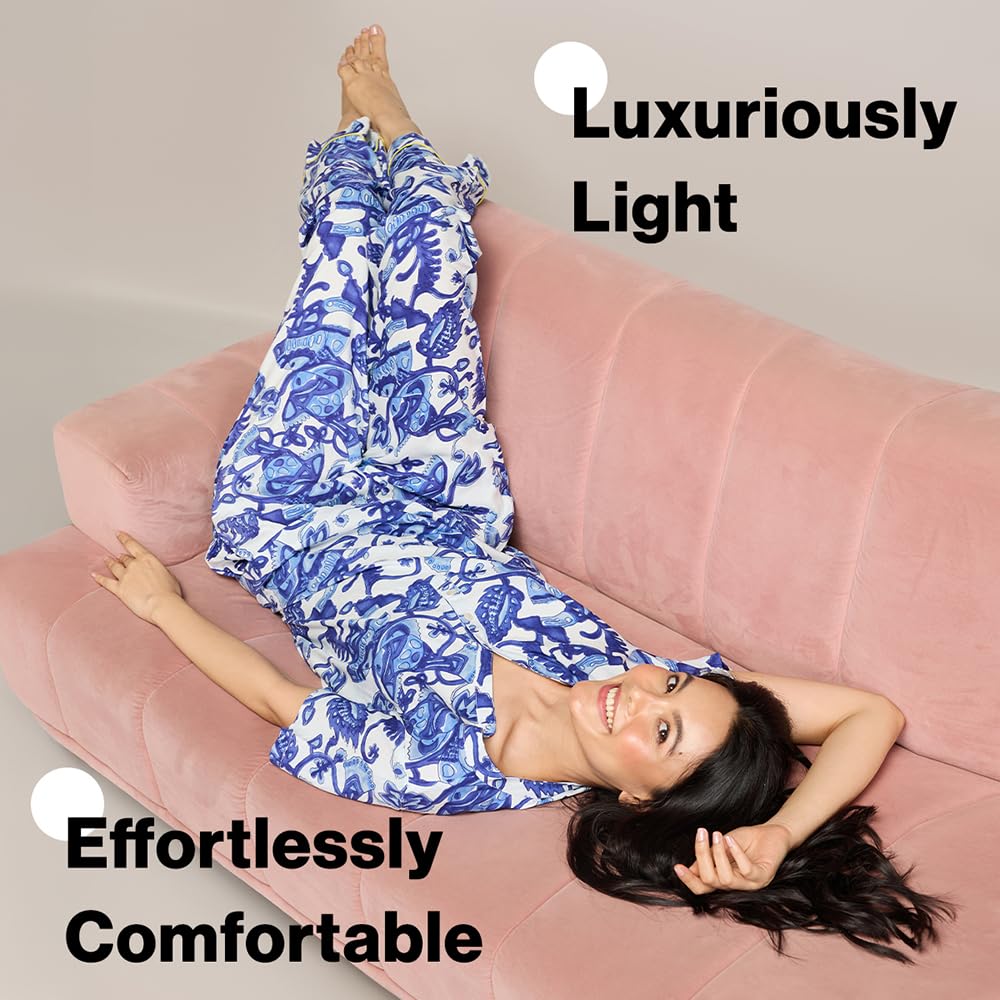 NYKD (NYS933 Printed Rayon Coords Night Suit for Women | Relaxed Fit V Neck Top with Non Slip Adjustable Waistband Pyjama Pants