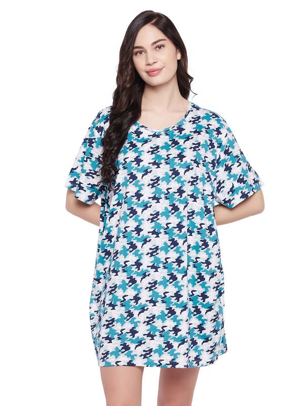 Clovia Womens Cotton Cotton Floral Print Oversized Boyfriend T-Shirt (LT0167P01_Grey_XL)