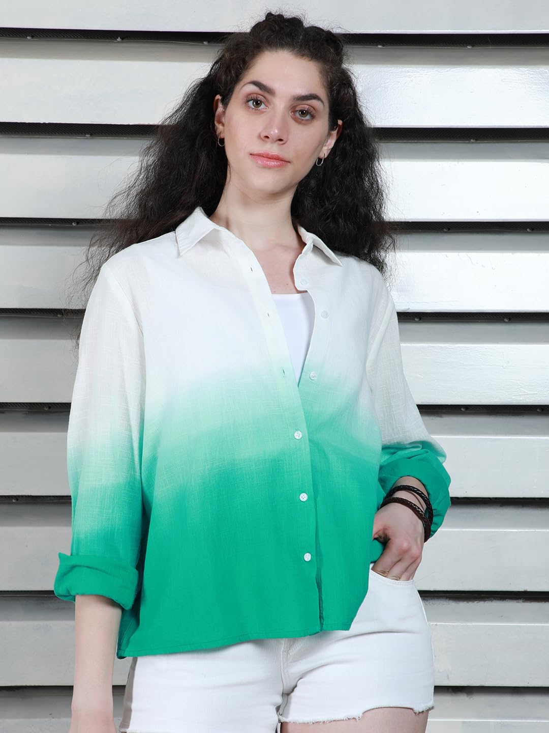 High Star WomenS Oversized Fit Shirt (Hswshs2428_Green