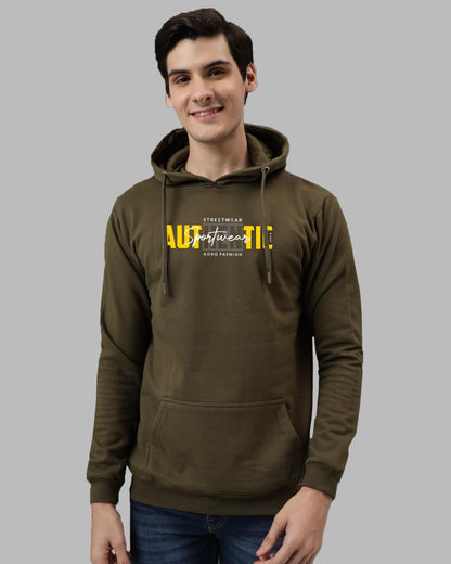 ADRO Men's Cotton Blend Neck Hooded Sweatshirt (H24-SPT-OL_Olive