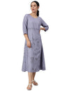W For Woman Blue Floral Kurta With Kantha Details
