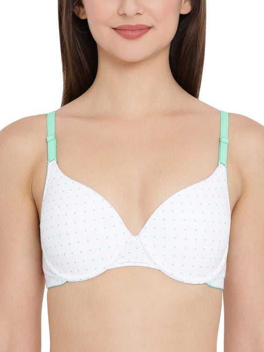 Clovia WomenS Padded Underwired Polka Print Level 1 Push Up T-Shirt Bra (Br1763P18_White_38C)