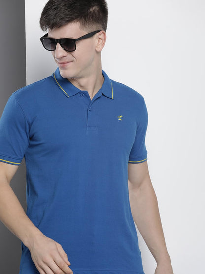 The Indian Garage Co Men Slim Fit Solid Polo Collar Tshirt Cobalt Blue