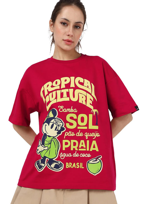 Bewakoof Heavy Duty 1.0 Official Disney Merchandise Minnie WomenS Graphic Print Oversized Fit Half Sleeve Round Neck Terry T-Shi