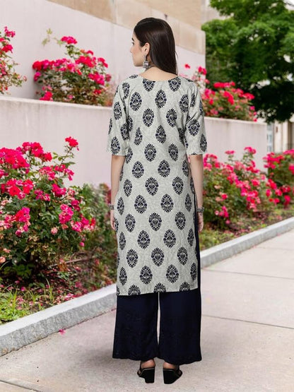 Pinkmint Crepe Printed Straight A-Line Round Neck Stylish Kurti for Women (Pack 1)