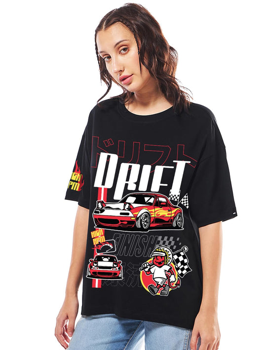 Bewakoof WomenS Graphic Print Oversized Fit Half Sleeve Round Neck Cotton Jersey T-Shirt_654711_Black_M